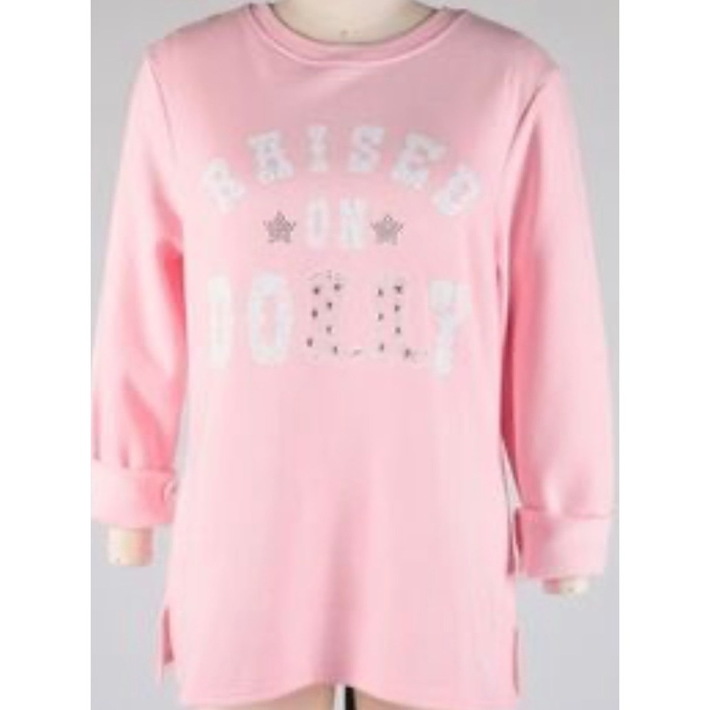 Indigo Soul Raised on Dolly Parton Sweatshirt Pink Rhinestone Cowgirl Western L‎